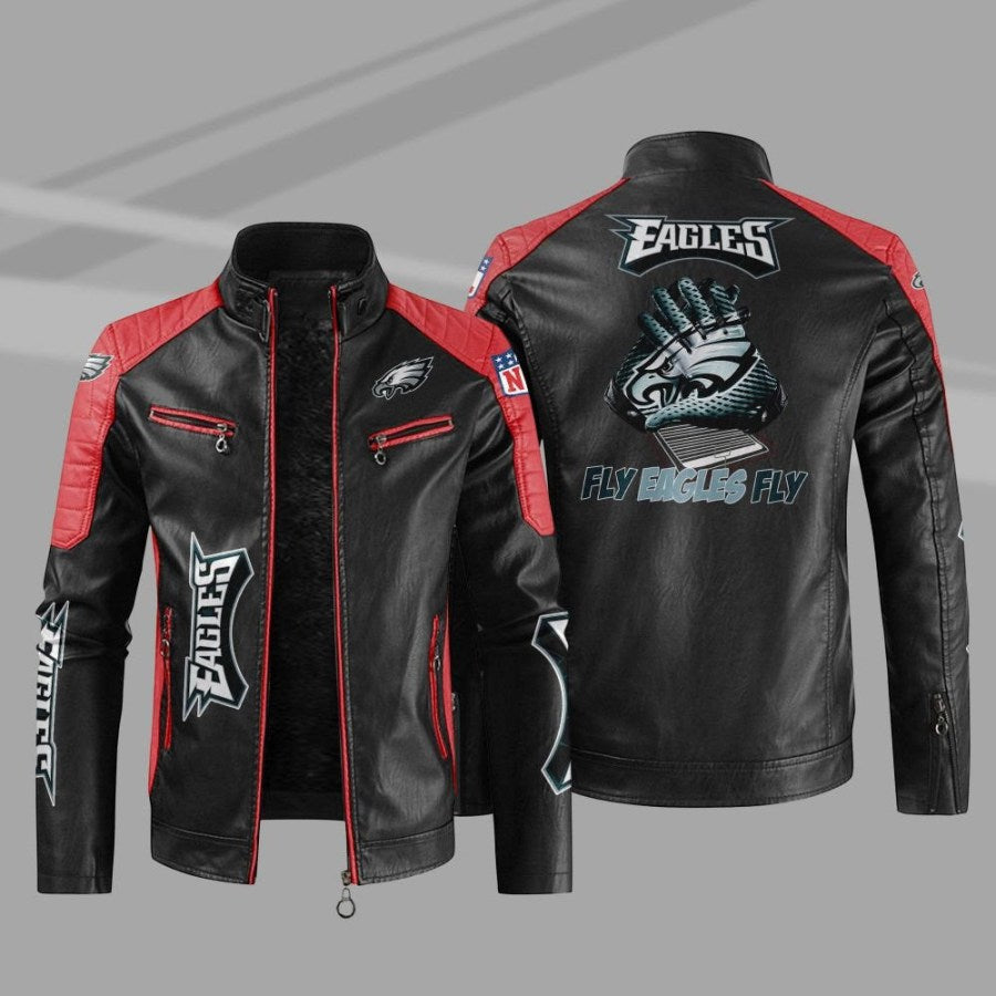 LIMITED EDITION - NEW CUSTOMIZED NFL02 PPE PHILADELPHIA EAGLES LEATHER BIKER JACKET