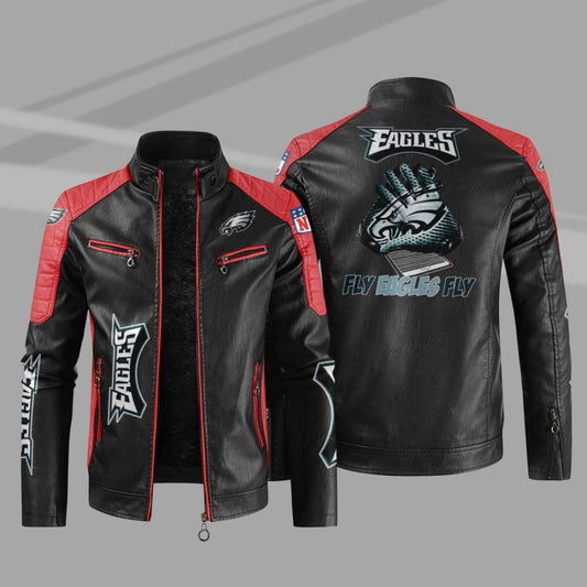 LIMITED EDITION - NEW CUSTOMIZED NFL02 PPE PHILADELPHIA EAGLES LEATHER BIKER JACKET