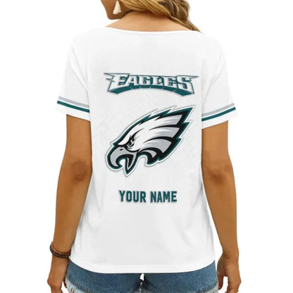 LIMITED EDITION - NEW CUSTOMIZED NFL02 PPE PHILADELPHIA EAGLES V-NECK FEMALE SHIRT