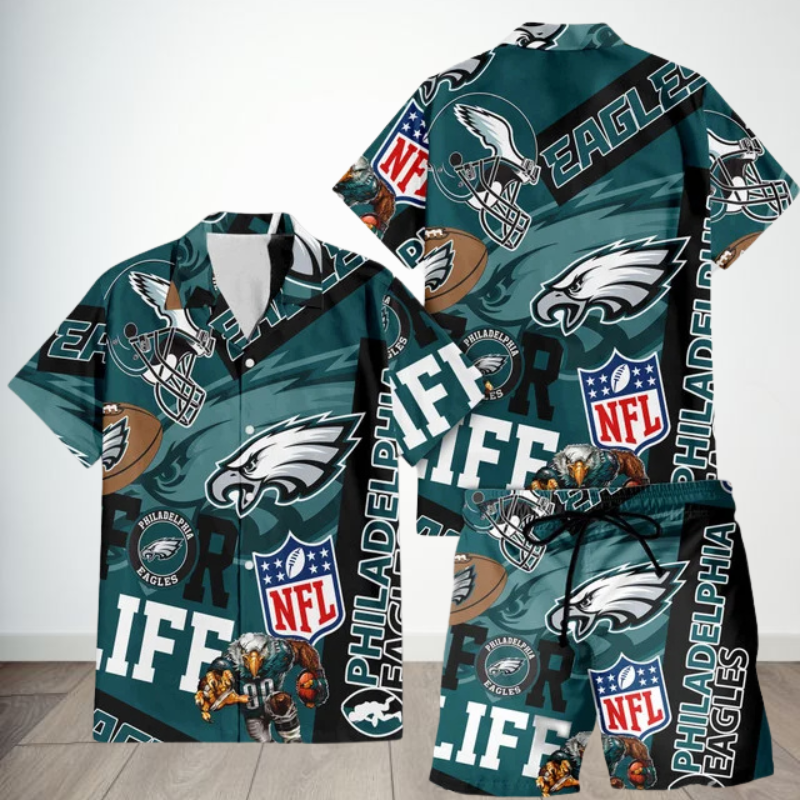 LIMITED EDITION - NEW CUSTOMIZED NFL02 PPE PHILADELPHIA EAGLES UNISEX HAWAIIAN SHIRT & SHORTS SET