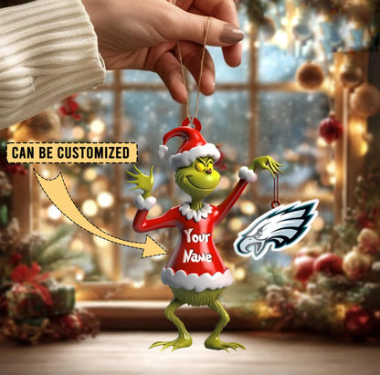 LIMITED EDITION - NEW CUSTOMIZED NFL02 PPE PHILADELPHIA EAGLES THE GRINCH ACRYLIC ORNAMENT