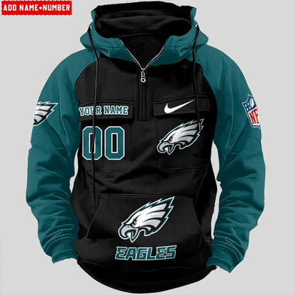 LIMITED EDITION - NEW CUSTOMIZED NFL02 PPE PHILADELPHIA EAGLES QUARTER ZIP HOODIE
