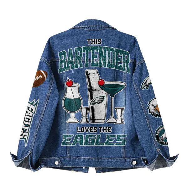 LIMITED EDITION - NEW CUSTOMIZED NFL02 PPE PHILADELPHIA EAGLES DENIM JACKET