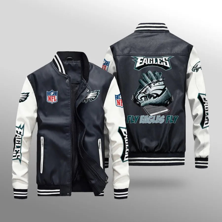 LIMITED EDITION - NEW CUSTOMIZED NFL02 PPE PHILADELPHIA EAGLES LEATHER BOMBER JACKET