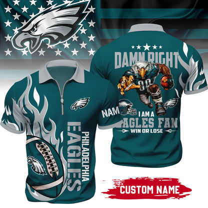 LIMITED EDITION - NEW CUSTOMIZED NFL02 PPE PHILADELPHIA EAGLES ZIP POLO SHIRT