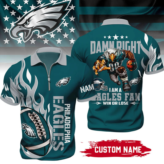 LIMITED EDITION - NEW CUSTOMIZED NFL02 PPE PHILADELPHIA EAGLES ZIP POLO SHIRT