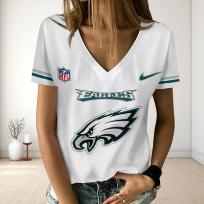 LIMITED EDITION - NEW CUSTOMIZED NFL02 PPE PHILADELPHIA EAGLES V-NECK FEMALE SHIRT