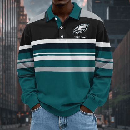 LIMITED EDITION - NEW CUSTOMIZED NFL02 PPE PHILADELPHIA EAGLES MEN LONG SLEEVE POLO