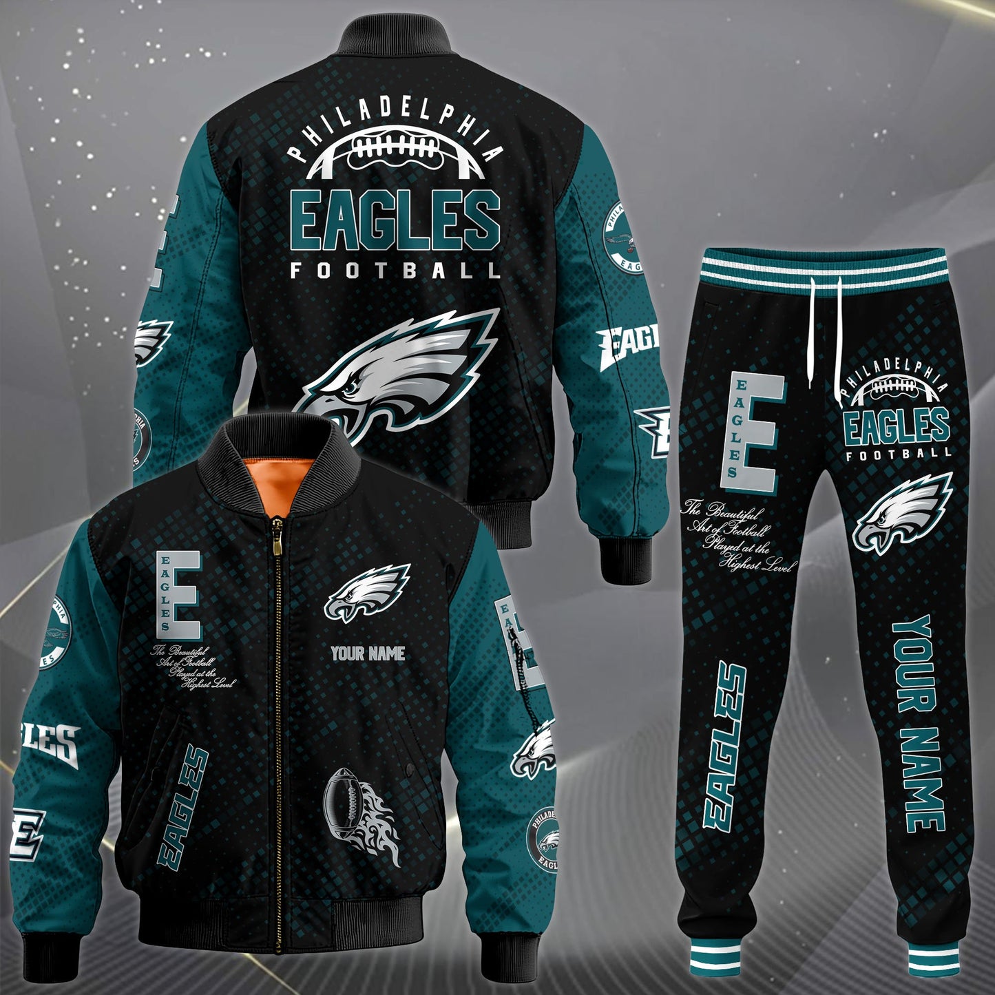LIMITED EDITION - NEW CUSTOMIZED NFL02 PPE PHILADELPHIA EAGLES SATIN VARSITY JACKET & LONG PANTS