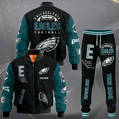 LIMITED EDITION - NEW CUSTOMIZED NFL02 PPE PHILADELPHIA EAGLES SATIN VARSITY JACKET & LONG PANTS