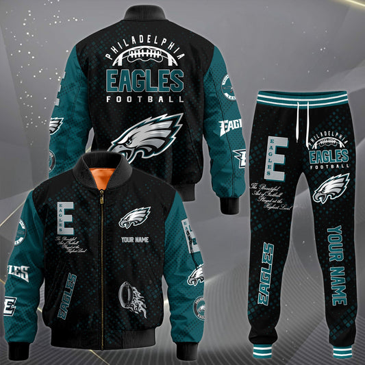 LIMITED EDITION - NEW CUSTOMIZED NFL02 PPE PHILADELPHIA EAGLES SATIN VARSITY JACKET & LONG PANTS