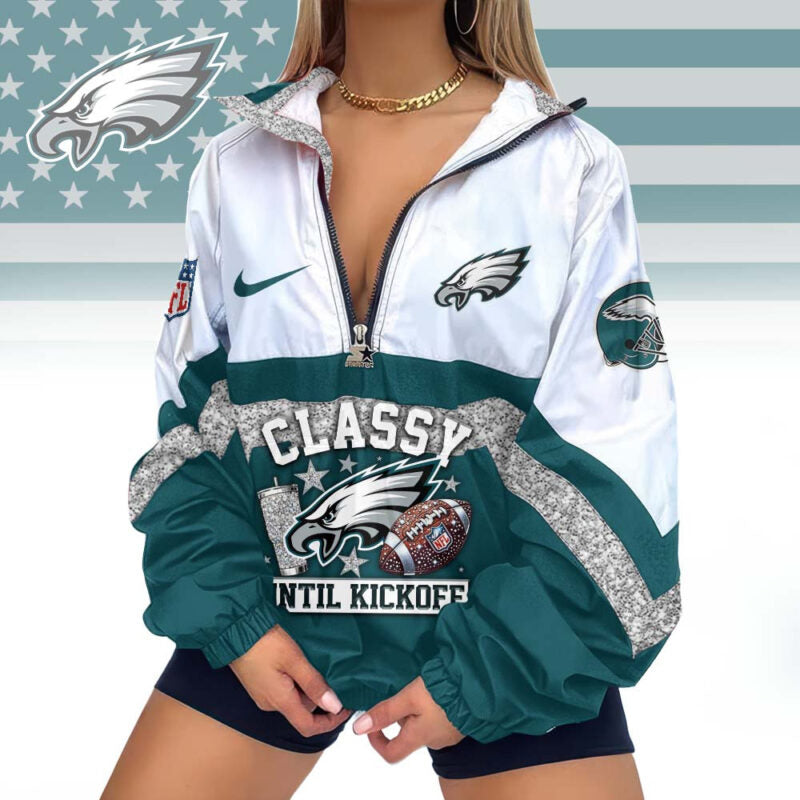 LIMITED EDITION - NEW CUSTOMIZED NFL02 PPE PHILADELPHIA EAGLES V-NECK ZIPPER SWEATSHIRT JACKET