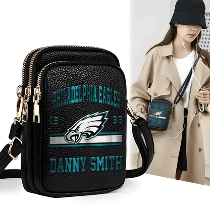 LIMITED EDITION - NEW CUSTOMIZED NFL02 PPE PHILADELPHIA EAGLES LEATHER CROSSBODY BAG