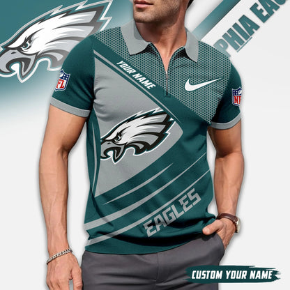 LIMITED EDITION - NEW CUSTOMIZED NFL02 PPE PHILADELPHIA EAGLES ZIP POLO SHIRT