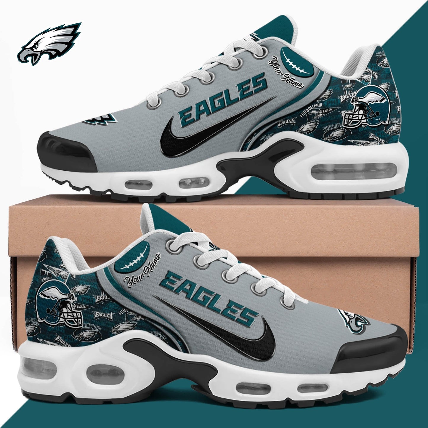 LIMITED EDITION - NEW CUSTOMIZED NFL02 PPE PHILADELPHIA EAGLES UNISEX AIR MAX PLUS SNEAKERS