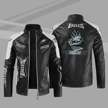 LIMITED EDITION - NEW CUSTOMIZED NFL02 PPE PHILADELPHIA EAGLES LEATHER BIKER JACKET