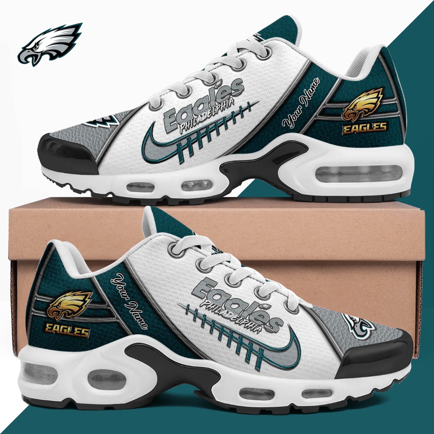LIMITED EDITION - NEW CUSTOMIZED NFL02 PPE PHILADELPHIA EAGLES UNISEX AIR MAX PLUS SNEAKERS