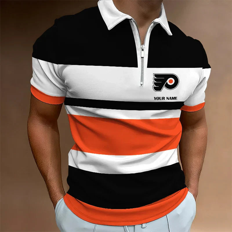 [SUPER SALE ] NEW CUSTOMIZED NHL27 PPF PHILADELPHIA FLYERS ZIP POLO SHIRT