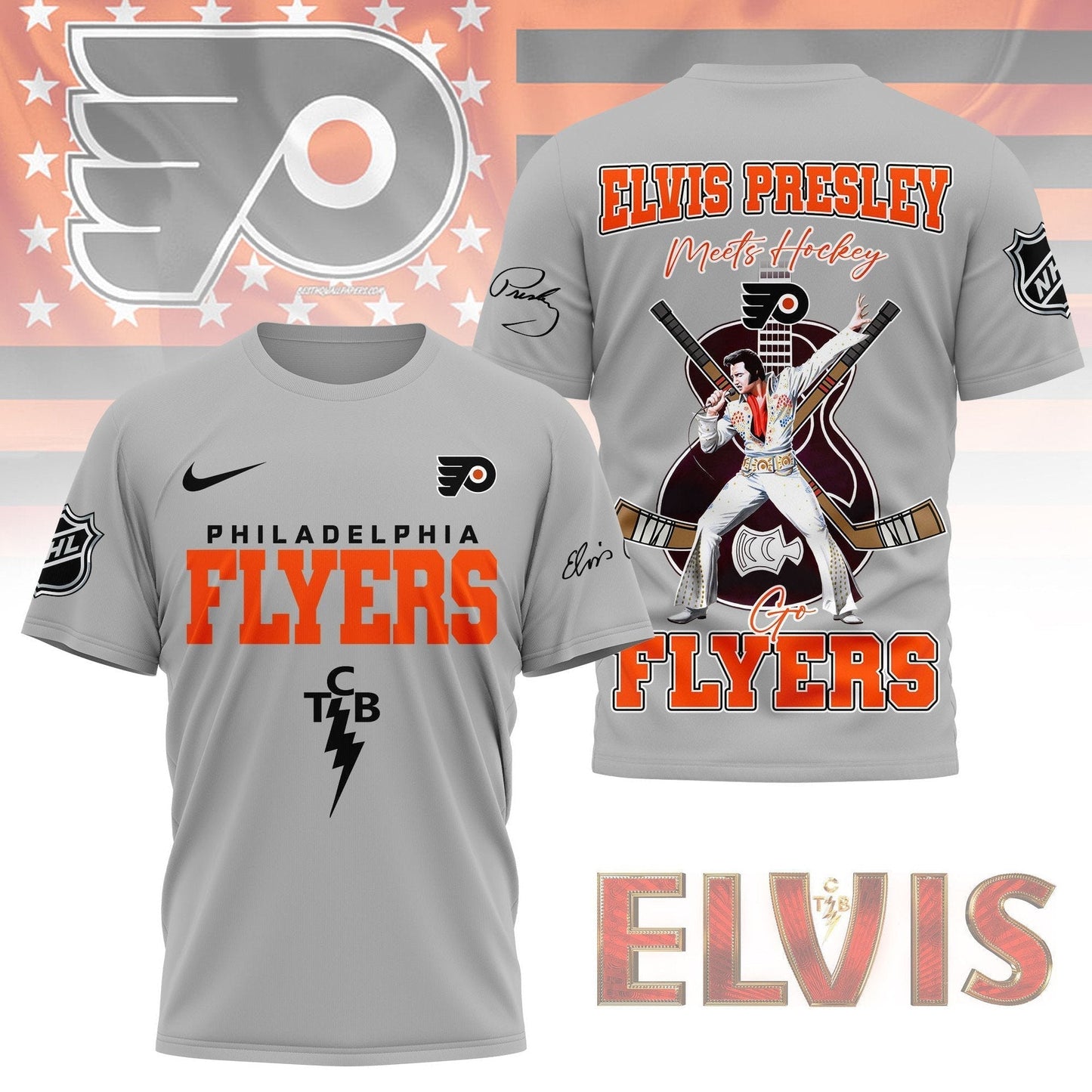 LIMITED EDITION - NEW CUSTOMIZED NHL27 PPF PHILADELPHIA FLYERS X ELVIS PRESLEY FAN 3D SHIRT