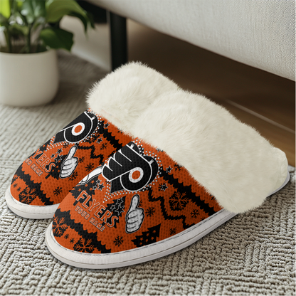 LIMITED EDITION - NEW CUSTOMIZED NHL27 PPF PHILADELPHIA FLYERS FUR-LINED SLIPPERS
