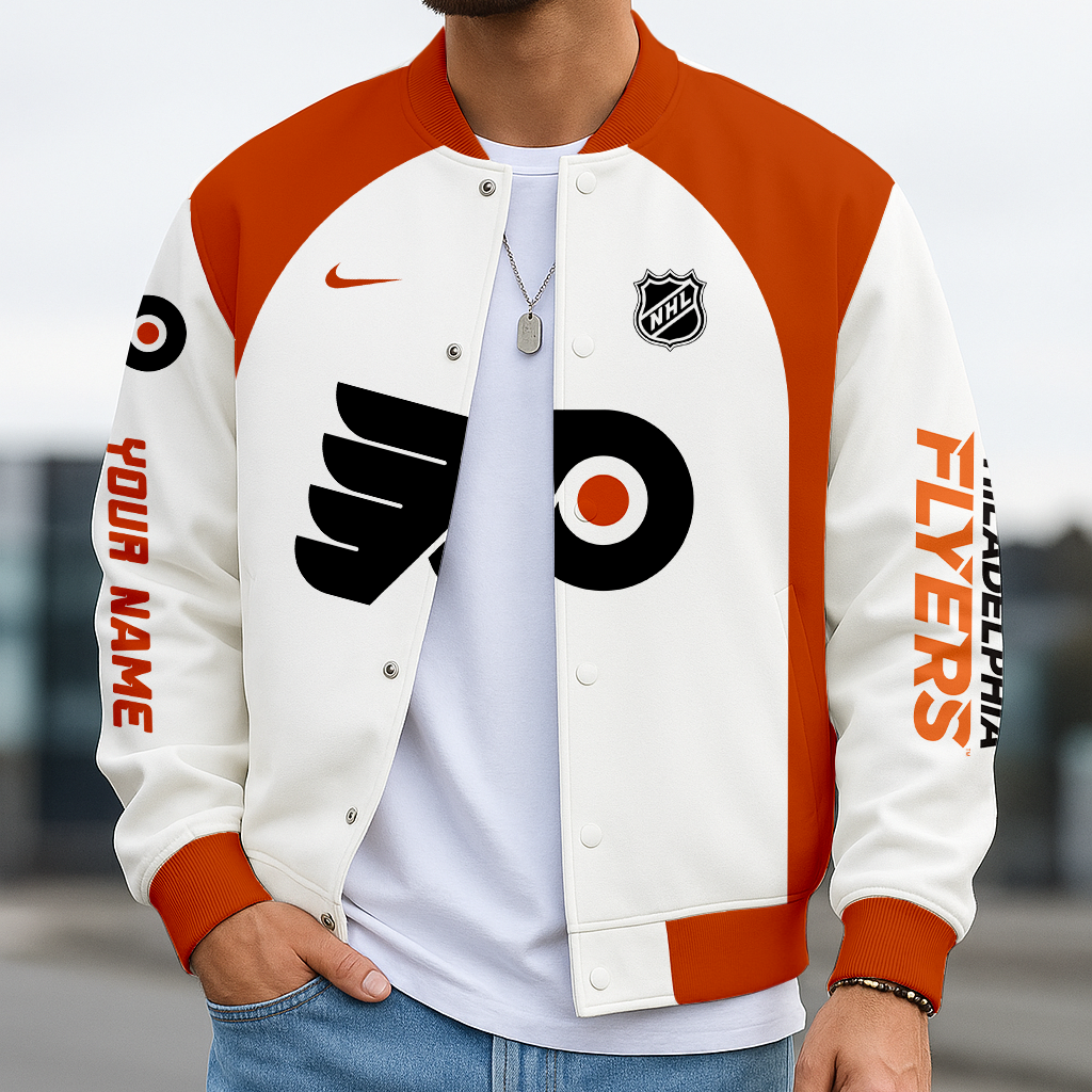 LIMITED EDITION - NEW CUSTOMIZED NHL27 PPF PHILADELPHIA FLYERS BASEBALL JACKET, SATIN VARSITY JACKET