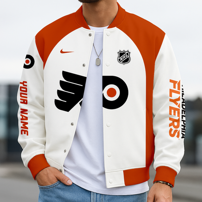 LIMITED EDITION - NEW CUSTOMIZED NHL27 PPF PHILADELPHIA FLYERS BASEBALL JACKET, SATIN VARSITY JACKET