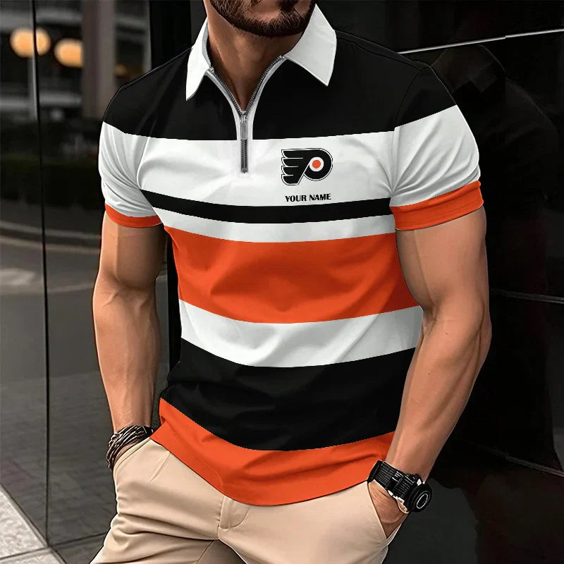 [SUPER SALE ] NEW CUSTOMIZED NHL27 PPF PHILADELPHIA FLYERS ZIP POLO SHIRT