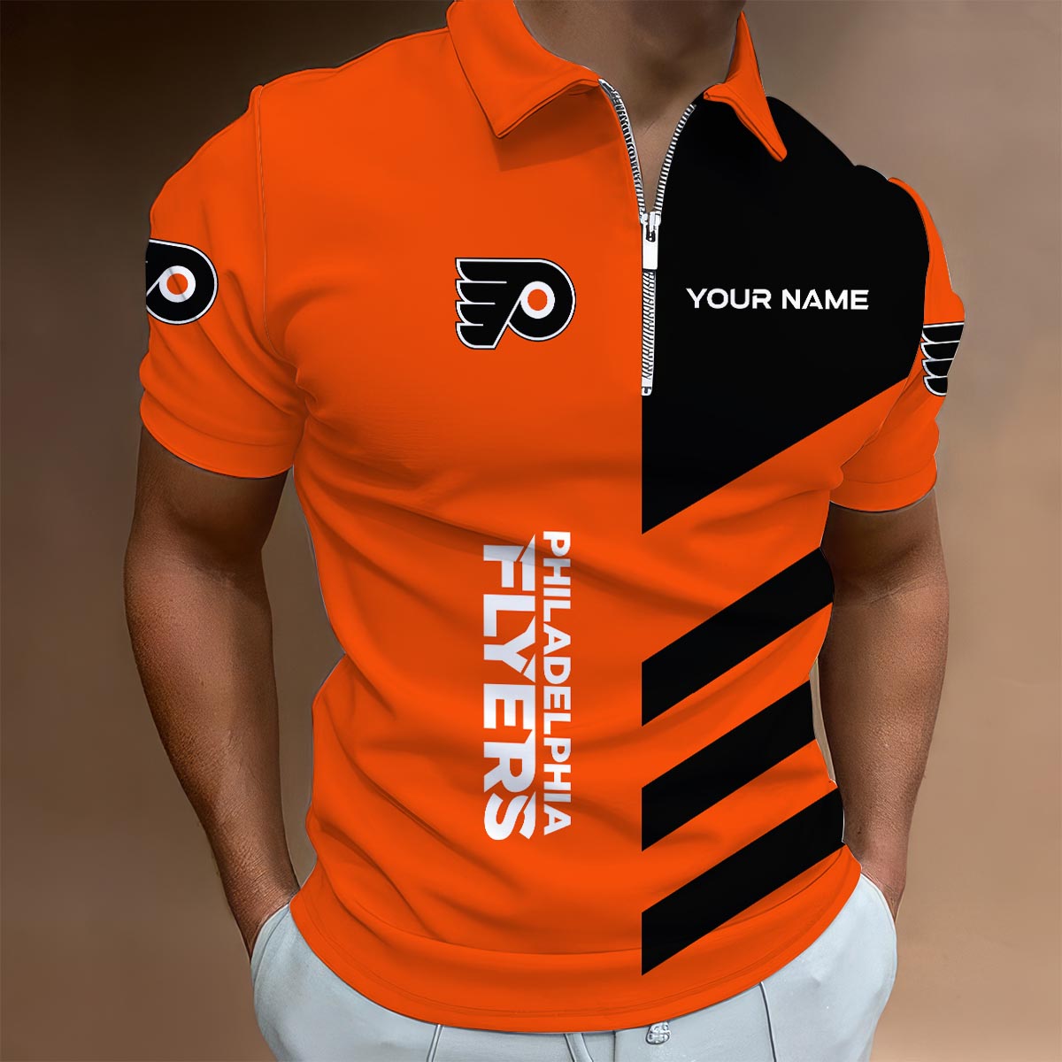 LIMITED EDITION - NEW CUSTOMIZED NHL27 PPF PHILADELPHIA FLYERS ZIP POLO SHIRT