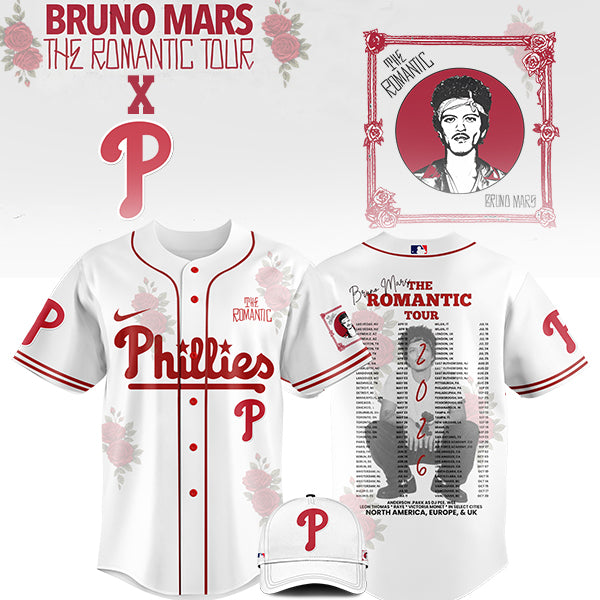 LIMITED EDITION - NEW CUSTOMIZED MLB11 PH PHILLIES x BRUNO MARS BASEBALL JERSEY & CAP