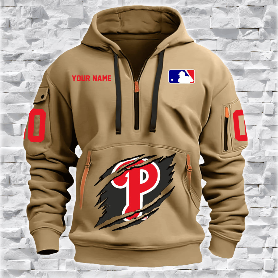 LIMITED EDITION - NEW CUSTOMIZED MLB11 PH PHILLIES QUARTER ZIP HOODIE