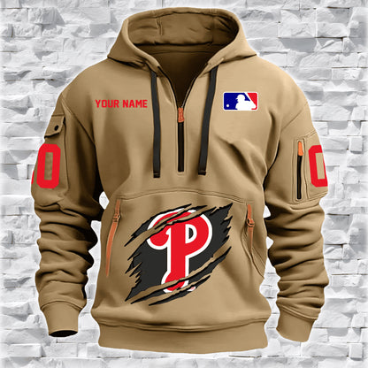 LIMITED EDITION - NEW CUSTOMIZED MLB11 PH PHILLIES QUARTER ZIP HOODIE