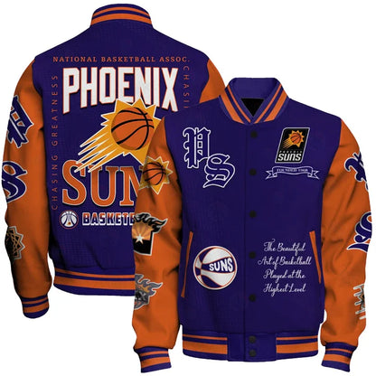 LIMITED EDITION - NEW CUSTOMIZED NBA21 PSU PHOENIX SUNS BASEBALL JACKET, SATIN VARSITY JACKET