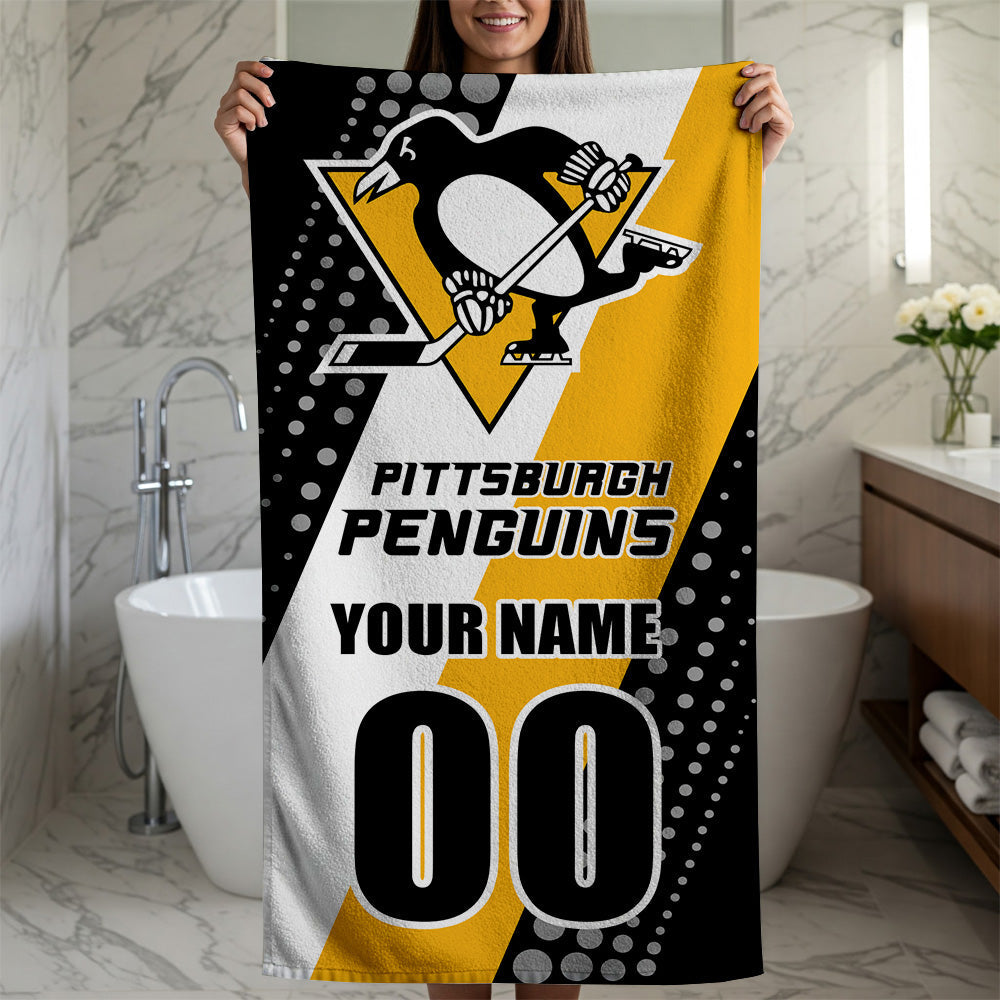 LIMITED EDITION - NEW CUSTOMIZED NHL26 PBP PITTSBURGH PENGUINS BEACH & BATH TOWEL