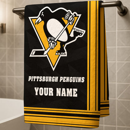 LIMITED EDITION - NEW CUSTOMIZED NHL26 PBP PITTSBURGH PENGUINS BEACH & BATH TOWEL