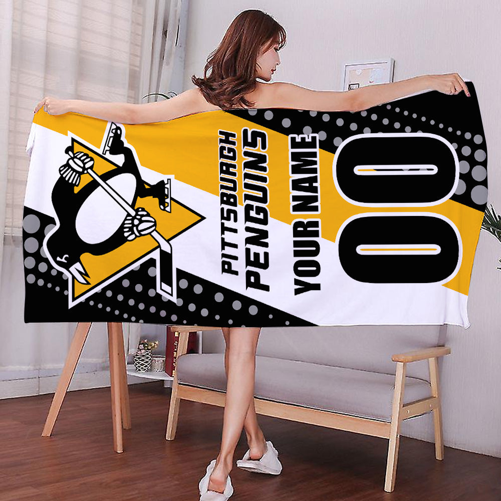 LIMITED EDITION - NEW CUSTOMIZED NHL26 PBP PITTSBURGH PENGUINS BEACH & BATH TOWEL