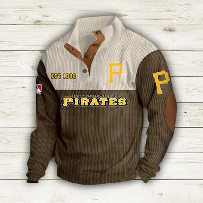 [FLASH SALE] NEW CUSTOMIZED MLB29 PHP PITTSBURGH PIRATES BUTTON SWEATSHIRTS STAND COLLAR