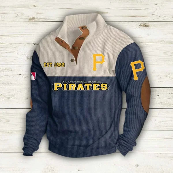 [FLASH SALE] NEW CUSTOMIZED MLB29 PHP PITTSBURGH PIRATES BUTTON SWEATSHIRTS STAND COLLAR