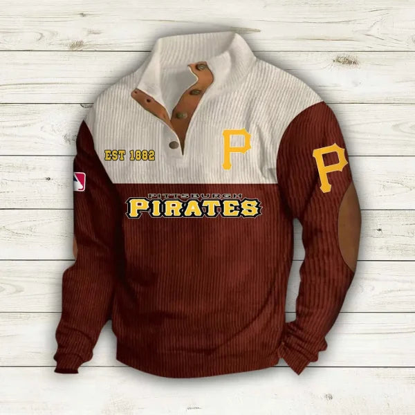[FLASH SALE] NEW CUSTOMIZED MLB29 PHP PITTSBURGH PIRATES BUTTON SWEATSHIRTS STAND COLLAR