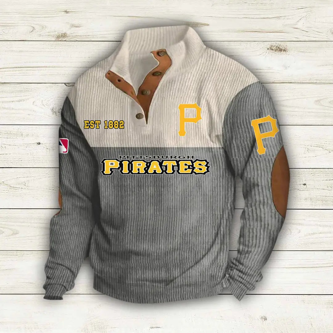 [FLASH SALE] NEW CUSTOMIZED MLB29 PHP PITTSBURGH PIRATES BUTTON SWEATSHIRTS STAND COLLAR