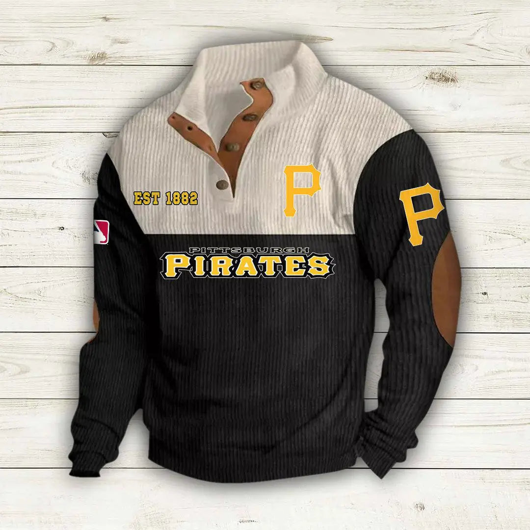 [FLASH SALE] NEW CUSTOMIZED MLB29 PHP PITTSBURGH PIRATES BUTTON SWEATSHIRTS STAND COLLAR