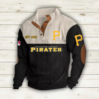 [FLASH SALE] NEW CUSTOMIZED MLB29 PHP PITTSBURGH PIRATES BUTTON SWEATSHIRTS STAND COLLAR