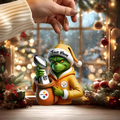 LIMITED EDITION - NEW CUSTOMIZED NFL14 PSB PITTSBURGH STEELERS THE GRINCH ACRYLIC ORNAMENT