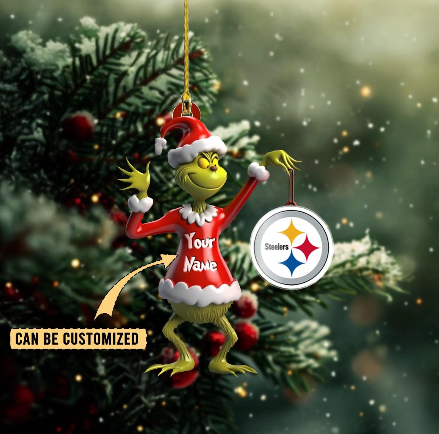 LIMITED EDITION - NEW CUSTOMIZED NFL14 PSB PITTSBURGH STEELERS THE GRINCH ACRYLIC ORNAMENT