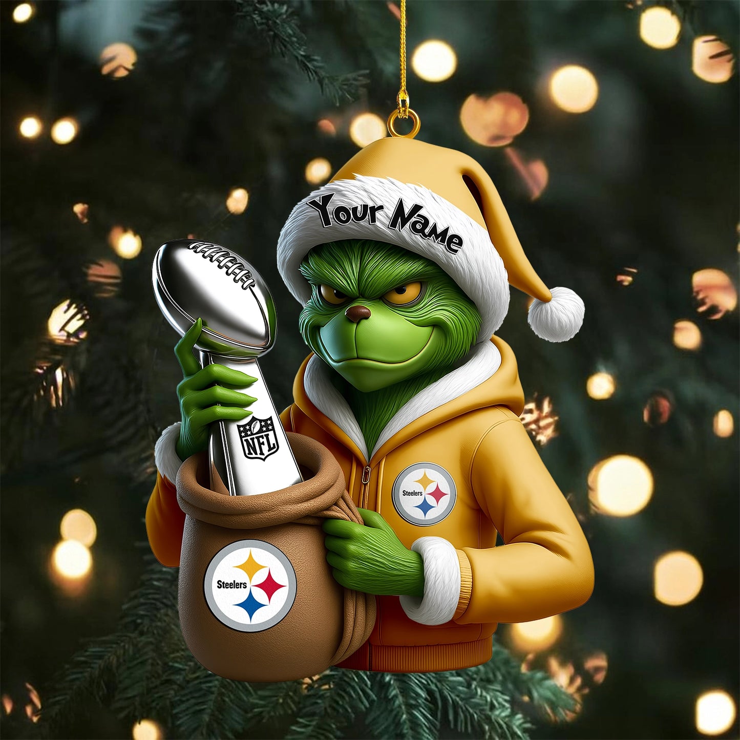 LIMITED EDITION - NEW CUSTOMIZED NFL14 PSB PITTSBURGH STEELERS THE GRINCH ACRYLIC ORNAMENT