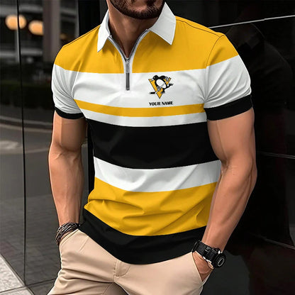 LIMITED EDITION - NEW CUSTOMIZED NHL26 PBP PITTSBURGH PENGUINS ZIP POLO SHIRT
