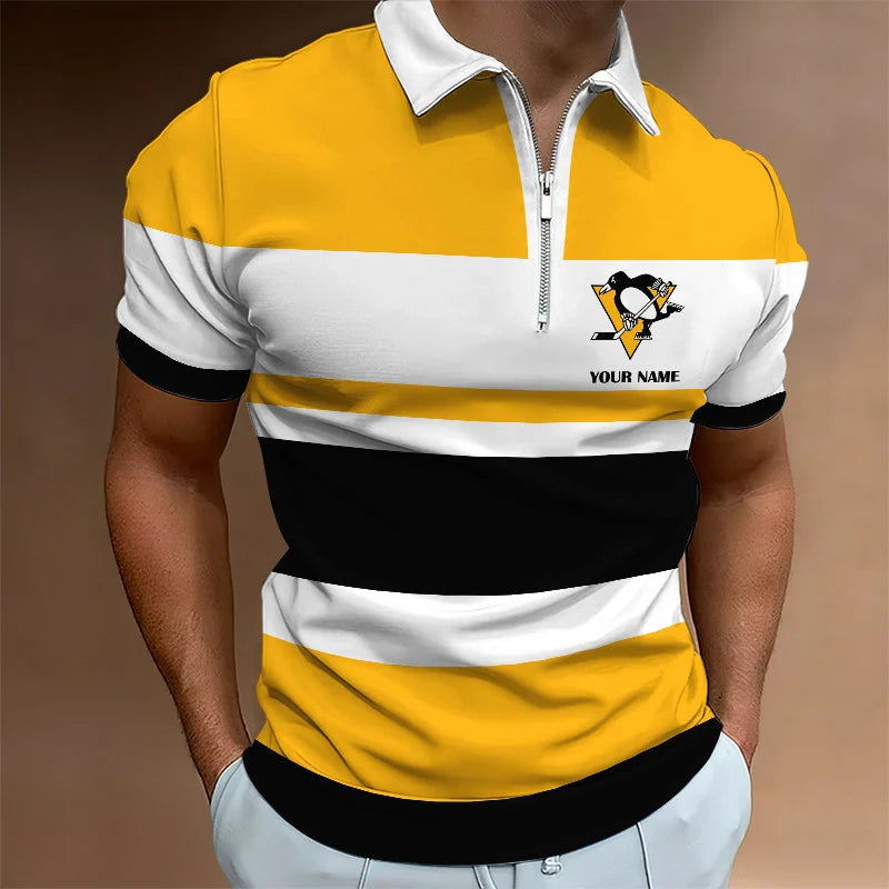 LIMITED EDITION - NEW CUSTOMIZED NHL26 PBP PITTSBURGH PENGUINS ZIP POLO SHIRT