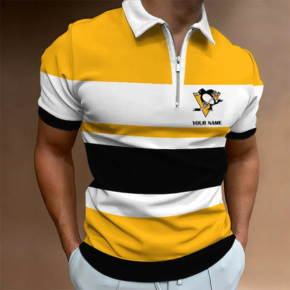 LIMITED EDITION - NEW CUSTOMIZED NHL26 PBP PITTSBURGH PENGUINS ZIP POLO SHIRT