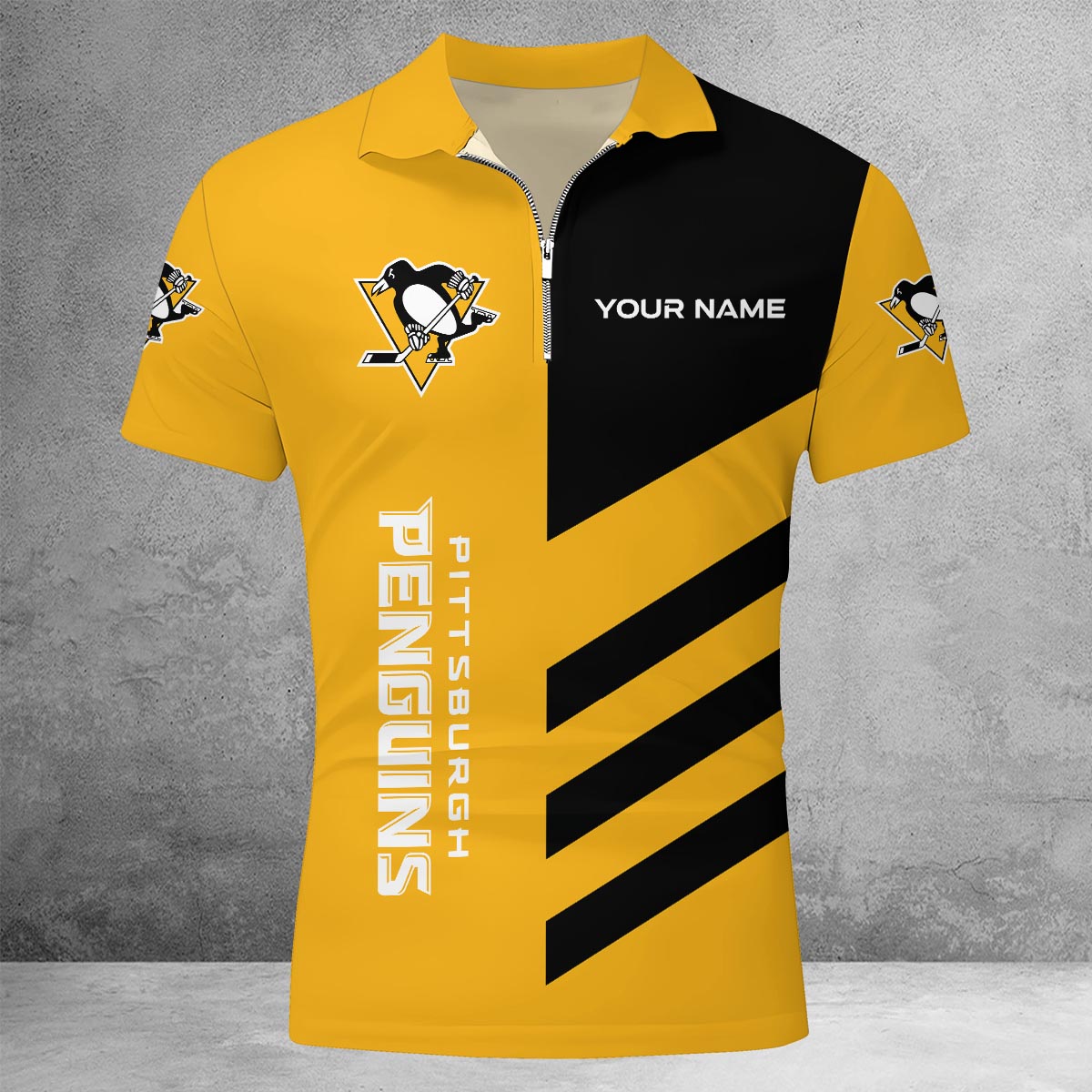LIMITED EDITION - NEW CUSTOMIZED NHL26 PBP PITTSBURGH PENGUINS ZIP POLO SHIRT