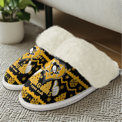 LIMITED EDITION - NEW CUSTOMIZED NHL26 PBP PITTSBURGH PENGUINS FUR-LINED SLIPPERS