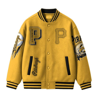 LIMITED EDITION - NEW CUSTOMIZED MLB29 PB PIRATES SATIN VARSITY & BASEBALL JACKET